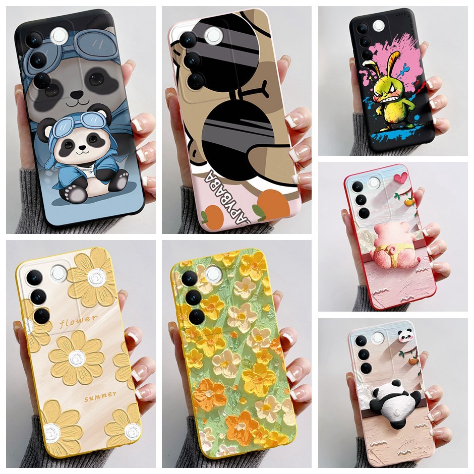 สําหรับ Vivo V27 5G V27 Pro 5G เคสโทรศัพท์ซิลิโคน TPU แบบนิ่ม ลายดอกไม้ แพนด้า VIVOV27 5G V27 Pro 5G