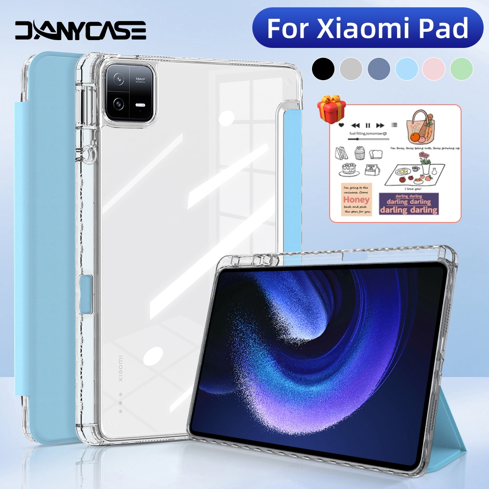 เคสใสสําหรับ Xiaomi Pad 7/7 Pro 11.2 นิ้ว MiPad 6 2023 Mi Pad 5 Pro 11 ในแท็บเล็ตหนังอะคริลิคพร้อมที่ใส่ดินสอ