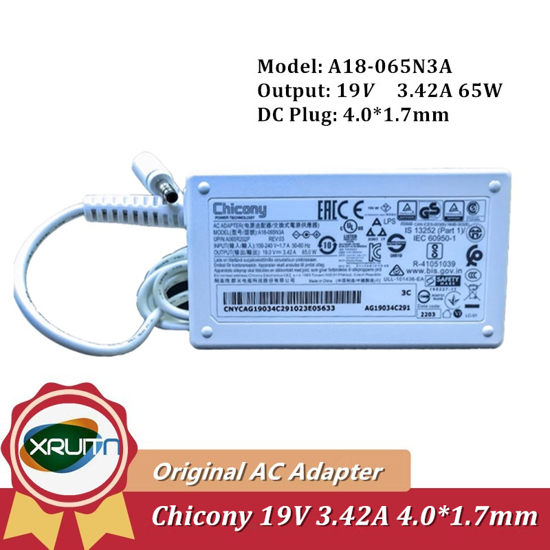 Original สําหรับ Chicony A18-065N3A 65W 19V 3.42A A065R178P 4.0x1.7 มม.อะแดปเตอร์ AC สําหรับแล็ปท็อป