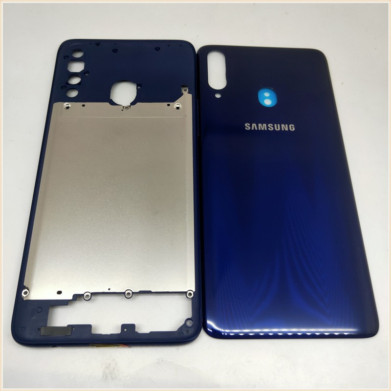 สําหรับ Samsung Galaxy A20s A207 A207F A207M กรอบกลาง Bezel โทรศัพท์กรณีแบตเตอรี่ฝาหลังด้านหลังประตูเปลี่ยน