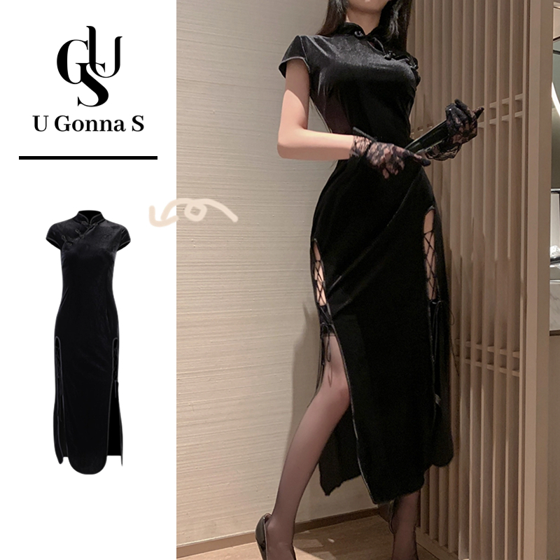 U Gonna S ชุดเดรสกี่เพ้า แขนสั้น คอจีน เซ็กซี่ เข้ารูป หรูหรา ไฮเอนด์ สไตล์โมเดิร์น แฟชั่นสําหรับผู้หญิง 2025 ชุดคลุมเสื้อขนาดใหญ่ Plus Size