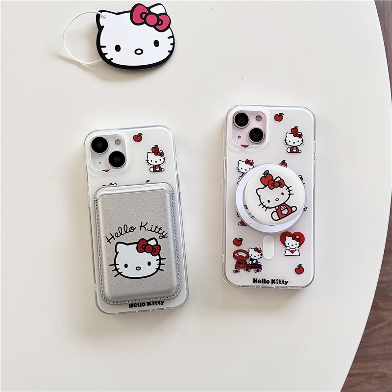 Iphone 16 15 PRO MAX 14 PRO MAX ลาย Hello Kitty วัสดุ TPU วงเล็บแม่เหล็ก เคสการ์ด เคสโทรศัพท์