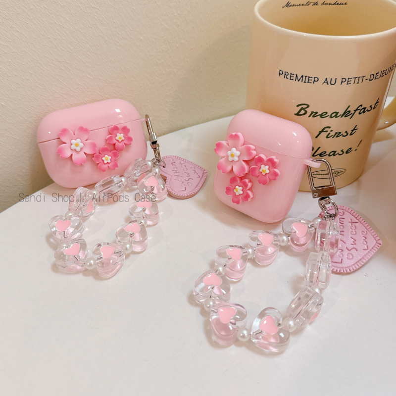 Simple Pink Sakura AirPods สําหรับ AirPods 4 1/2/3/Pro Pro2 กรณี AirPods 4 AirPods 3 TPU Soft Case Apple ชุดหูฟังบลูทูธไร้สาย Anti drop AirPods 2Gen กรณี AirPods Pro2 กรณี