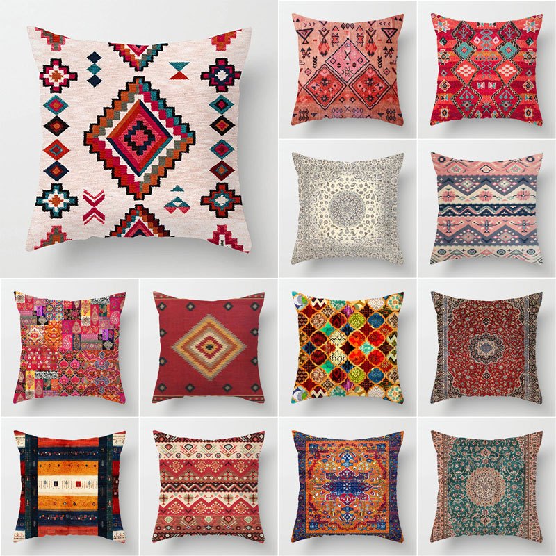 ปลอกหมอน ผ้าโพลีเอสเตอร์ พิมพ์ลาย Moroccan Boho สไตล์วินเทจ 45x45 ซม. 35x35 ซม. สําหรับตกแต่งบ้าน ฟาร์ม รถยนต์