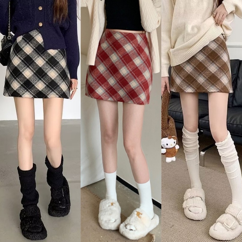 กระโปรงทรงเอ ลายสก๊อต มีซับด้านใน ดีเทลซิปรูดด้านหลัง สไตล์เกาหลี สําหรับผู้หญิง High Quality✨Christmas New Year