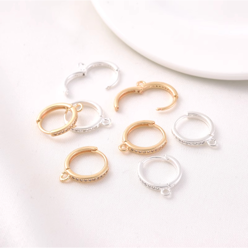 ต่างหูห่วง ประดับเพทาย สีทอง 14k 14 มม. แฮนด์เมด diy