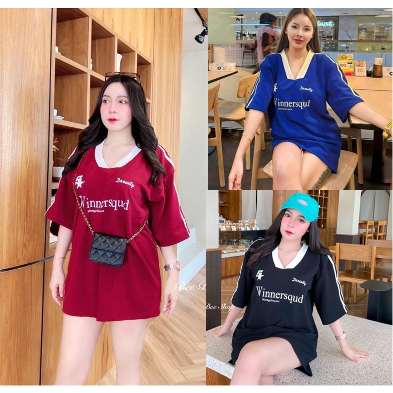 เสื้อคอวี กีฬา สกรีน Winnersqud ทรงโอเวอร์ไซส์ มีหลายสีให้เลือก