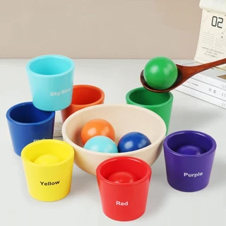 Montessori ลูกบอลไม้ ขนาดใหญ่ 40 มม. สีรุ้ง หลากสี ของเล่นสําหรับเด็ก