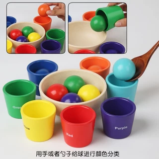 Montessori ลูกบอลไม้ ขนาดใหญ่ 40 มม. สีรุ้ง หลากสี ของเล่นสําหรับเด็ก
