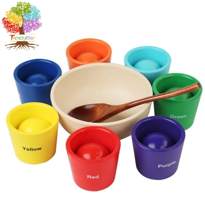 Montessori ลูกบอลไม้ ขนาดใหญ่ 40 มม. สีรุ้ง หลากสี ของเล่นสําหรับเด็ก