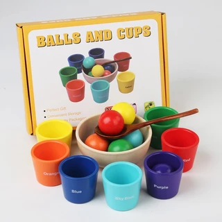 Montessori ลูกบอลไม้ ขนาดใหญ่ 40 มม. สีรุ้ง หลากสี ของเล่นสําหรับเด็ก
