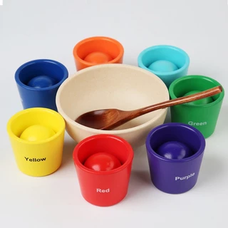 Montessori ลูกบอลไม้ ขนาดใหญ่ 40 มม. สีรุ้ง หลากสี ของเล่นสําหรับเด็ก