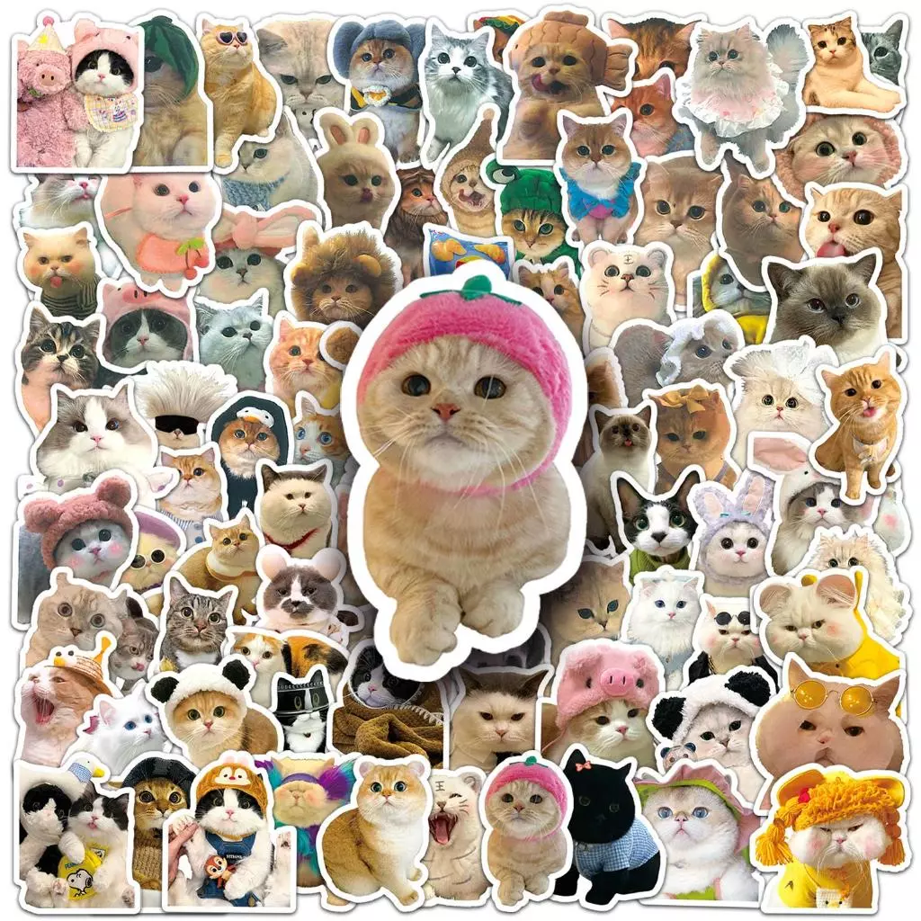 สุ่ม10/100ชิ้นแมวตลก ทําเอง สร้างสรรค์สติกเกอร์กันน้ําสําหรับโทรศัพท์แล็ปท็อปสเก็ตบอร์ดหมวกกันน็อคกราฟฟิตีมอเตอร์รถสติกเกอร์