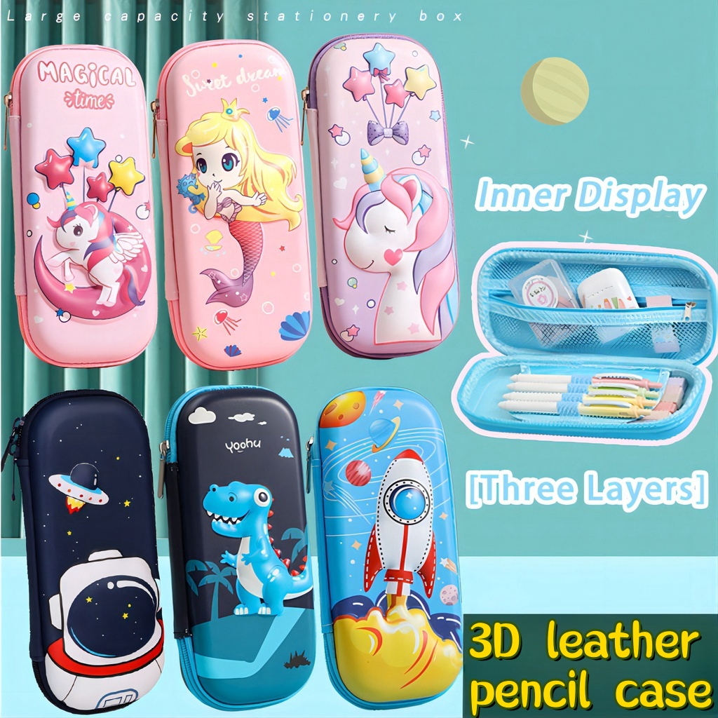 กระเป๋าดินสอ หนัง PU กันน้ํา จุของได้เยอะ ลายการ์ตูน 3D สามมิติ สําหรับนักเรียน WJ328