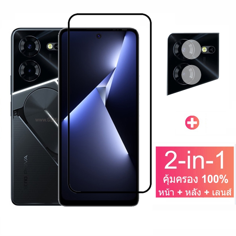 2 in 1 ฟิล์มกระจก ฟิล์ม Tecno Pova 6 5 Pro 5G กระจกนิรภัย HD ป้องกันหน้าจอ สำหรับ ฟิล์ม Tecno Spark 30C Go 1 สำหรับ Infinix Hot 10 9 Play ฟิล์มกระจกกันเลนส์กล้อง