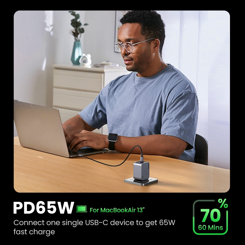 Ugreen Nexode Pro 65W USB C Charger 3-Port Mini Compact พับ PPS GaN Fast Wall Charger สําหรับ MacBook Pro/Air Dell XPS iPhone 16 Pro Max 15 Pro Max 14 Samsung S24 Ultra - รูปที่ 3