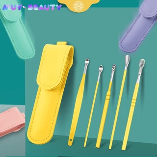 ชุดเครื่องมือทําความสะอาดหู พกพาง่าย สีชมพู ม่วง เหลือง เขียว ดํา 6 ชิ้น