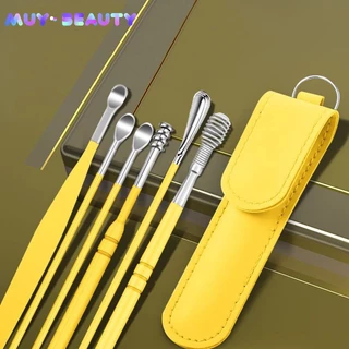 ชุดเครื่องมือทําความสะอาดหู พกพาง่าย สีชมพู ม่วง เหลือง เขียว ดํา 6 ชิ้น
