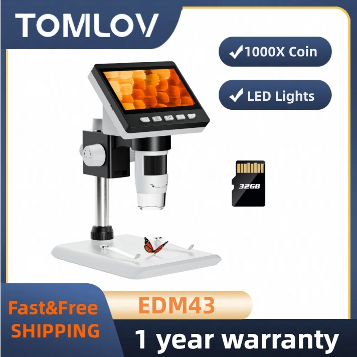 [Local stock]Elikliv EDM43 กล้องจุลทรรศน์ดิจิทัล LCD 4.3 นิ้ว 1000X หน้าจอ IPS ไฟ LED 8 ดวง เข้าได้ก