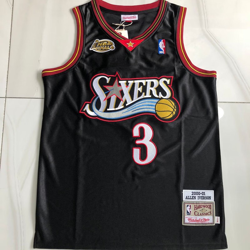 Mens ประณีตเย็บปักถักร้อยเสื้อ Philadelphia 76ers Allen Iverson Mitchell Ness 2000-01 ไม้เนื้อแข็ง C