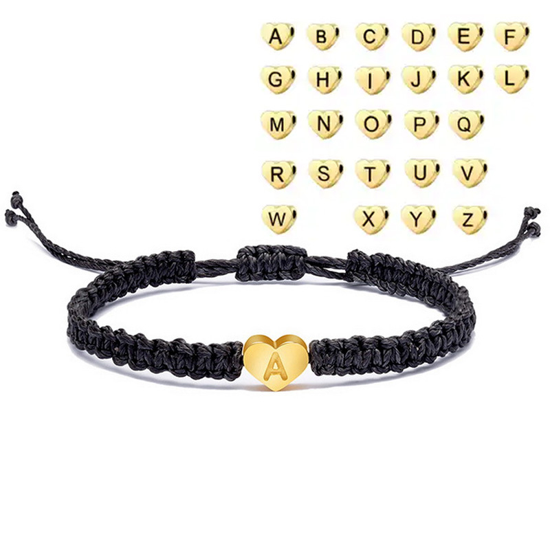 สร้อยข้อมือคู่ สร้อยข้อมือถัก สเตนเลส แฮนด์เมด 26 ตัวอักษร A-Z ตัวอักษร หัวใจ เชือกถัก ของขวัญวันวาเลนไทน์