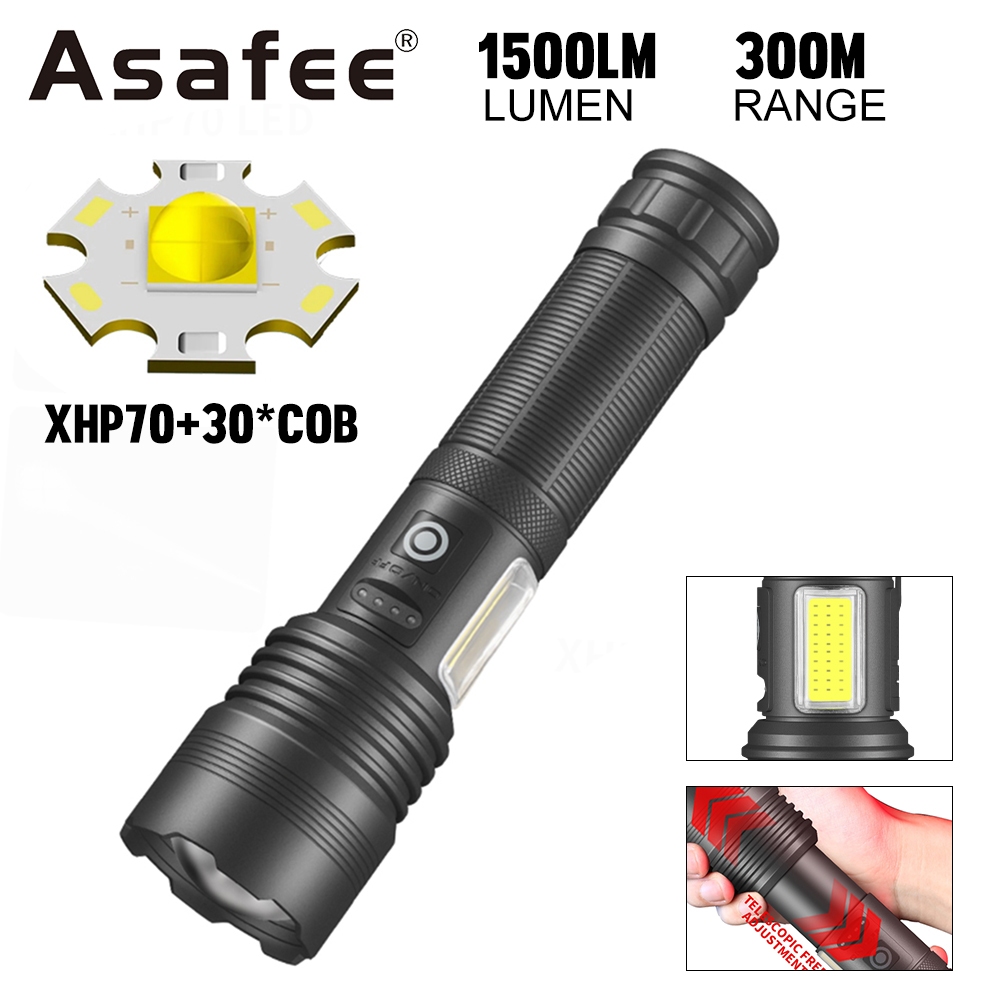 Asafee 2400 ไฟฉายยุทธวิธี สว่างพิเศษ 1500LM ไฟฉายซูมแบบยืดไสลด์ Type-C ชาร์จไฟได้ ไฟล่าสัตว์ Ngiht เป็นพาวเวอร์แบงค์มือถือ