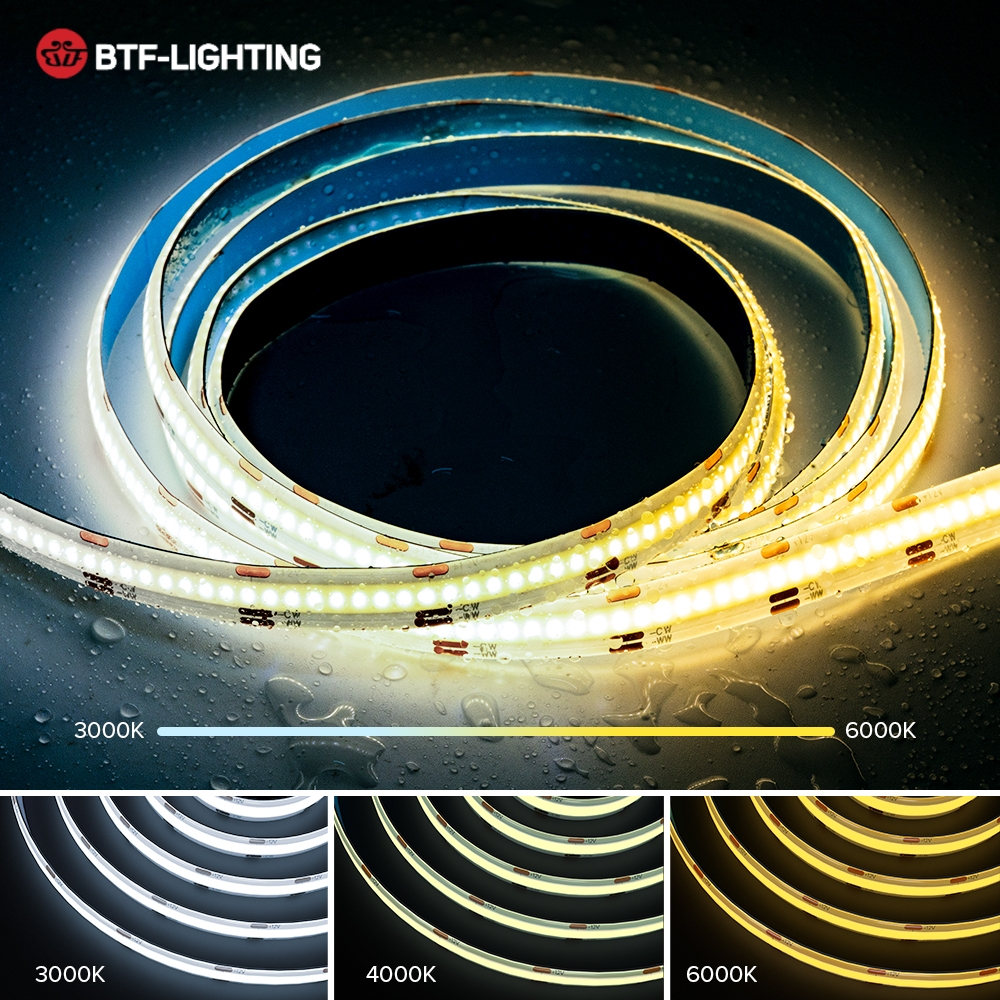 Btf-lighting IP65 กันน ้ ํา 2700K-6000K COB LED Strip 640LEDs/M FCOB CCT LED Strip light 12V/24V