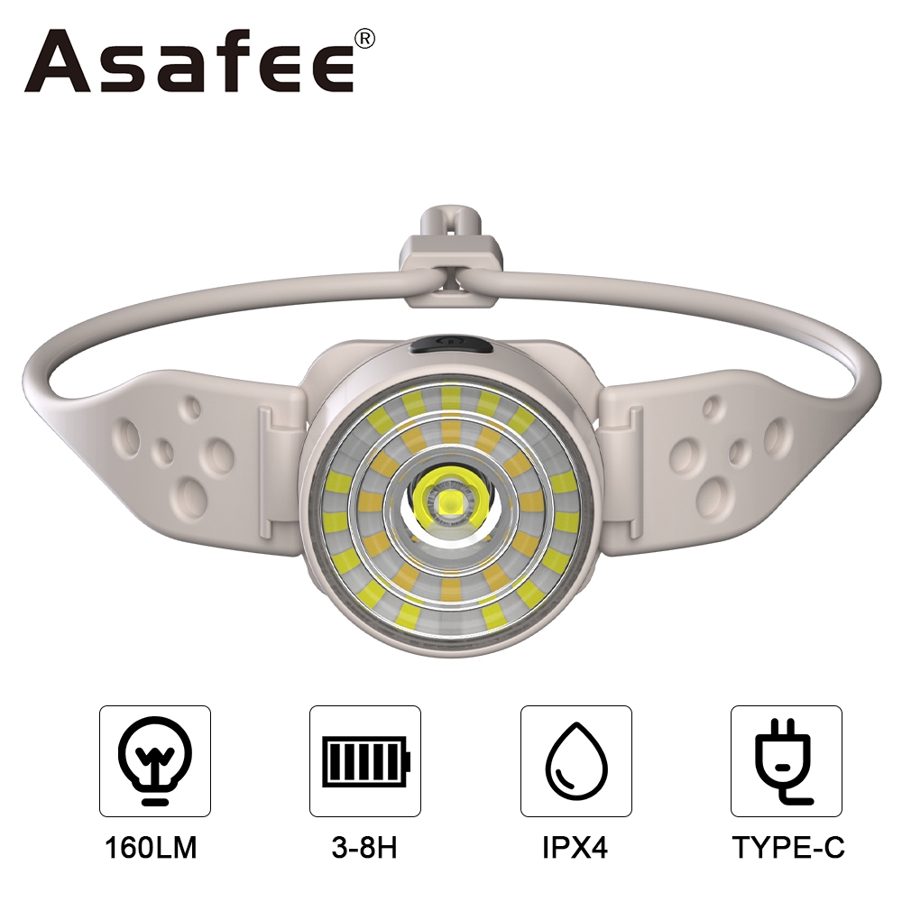 Asafee G-25 ไฟหน้า LED 160LM แบบพกพา ไฟฉายหัวเล็ก ปรับได้ แถบคาดศีรษะซิลิโคน ด้านหน้า TYPE-C ชาร์จ บํารุงรักษา ไฟกลางแจ้ง วิ่ง ขี่จักรยาน ตกปลา ไฟหน้า