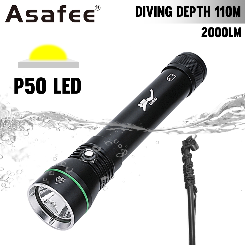 Asafee S4 ไฟฉายดําน้ํา P50 LED 2000LM ไฟฉาย IPX8 กันน้ํา 110 เมตร ใต้น้ํา ตกปลา โคมไฟ ตั้งแคมป์ ดําน้ํา โคมไฟ