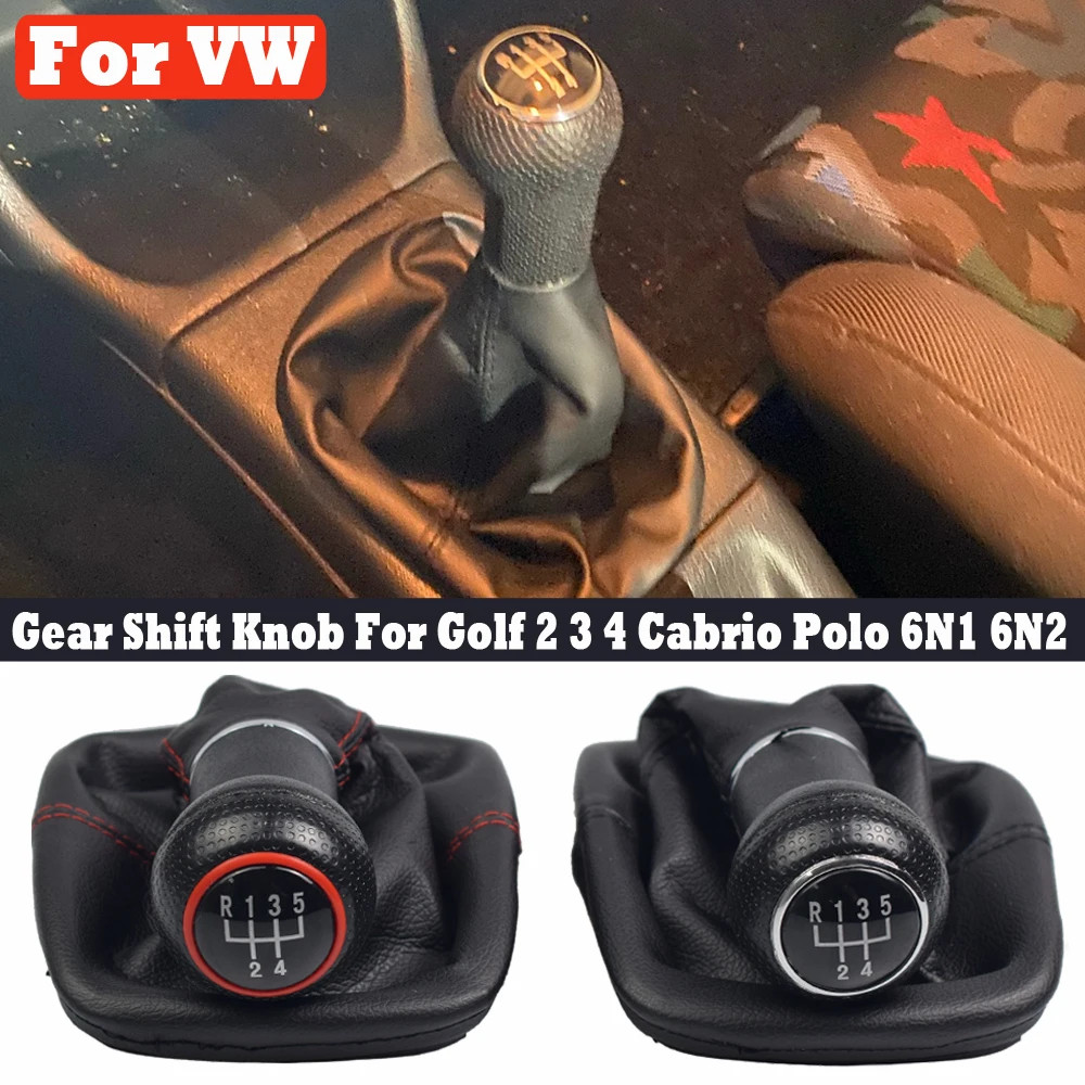 หนัง 5-Speed Manual Gearbox MT Gearshift Knob ป้องกันเหมาะสําหรับ Volkswagen Golf 2 3 4 Convertible 