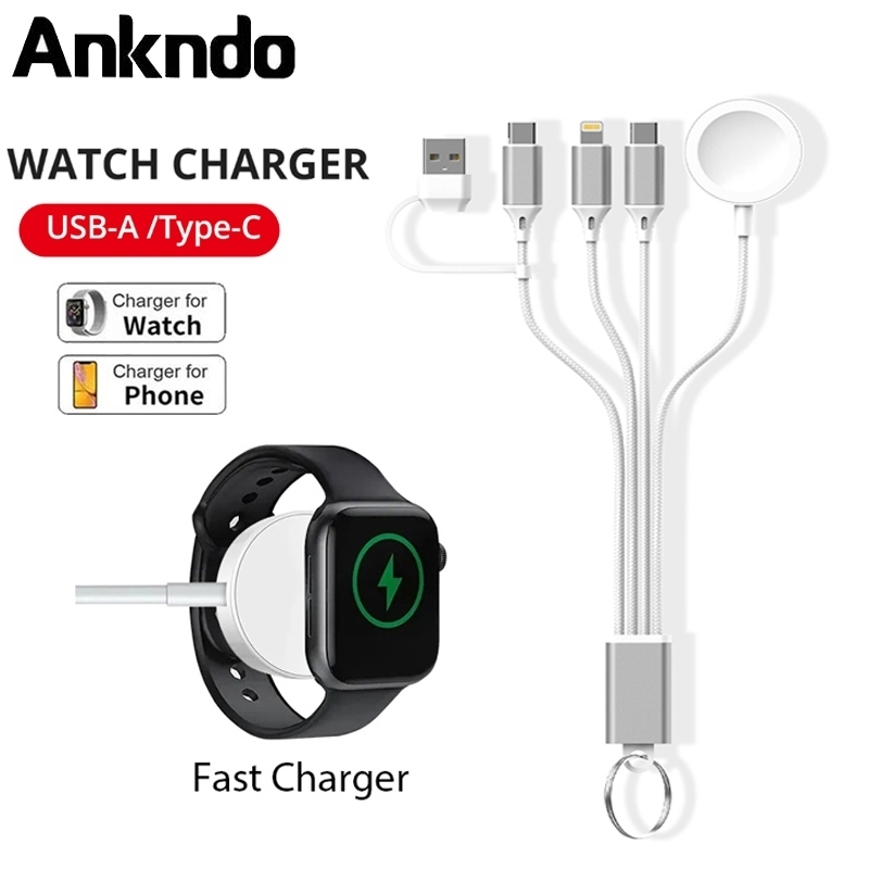 Ankndo 5 in 1 สายนาฬิกาข้อมือ และที่ชาร์จโทรศัพท์ USB-C เป็น iOS Watch Type-C สําหรับ i-Phone & i(Watch) Series