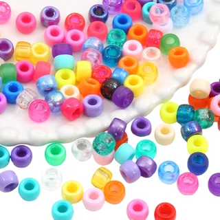 [9x6มม.] 95ชิ้นผสมสีบาร์เรลลูกปัด มาการอง สีชุดบาร์เรลลูกปัดสีทึบ/โปร่งใส/มีน้ําค้างแข็งบาร์เรลลูกปัดทรงกระบอกสั้น ทําเอง เครื่องประดับทําด้วยมืออุปกรณ์