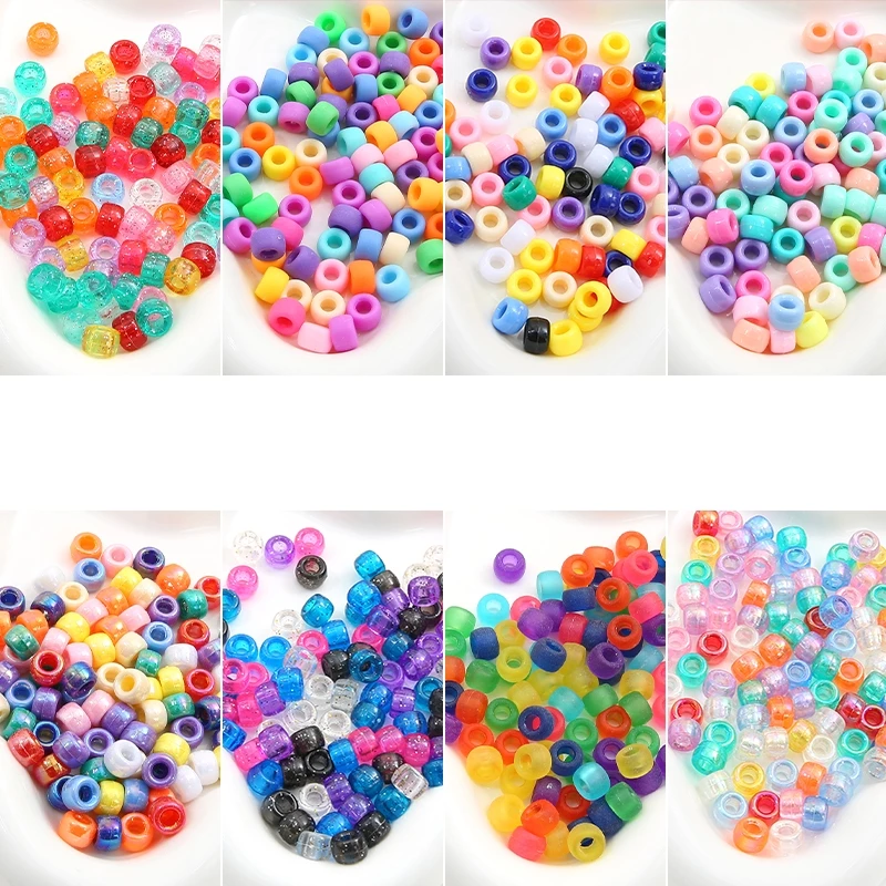 [9x6มม.] 95ชิ้นผสมสีบาร์เรลลูกปัด มาการอง สีชุดบาร์เรลลูกปัดสีทึบ/โปร่งใส/มีน้ําค้างแข็งบาร์เรลลูกปัดทรงกระบอกสั้น ทําเอง เครื่องประดับทําด้วยมืออุปกรณ์
