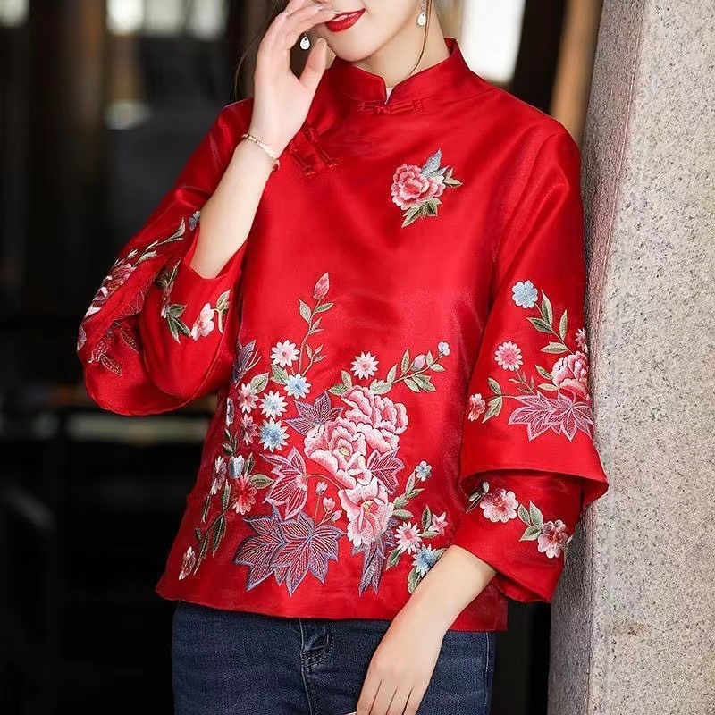 เสื้อเชิ้ตแขนยาว ทรงหลวม ปักลาย สไตล์เกาหลี สําหรับผู้หญิง พร้อมส่ง