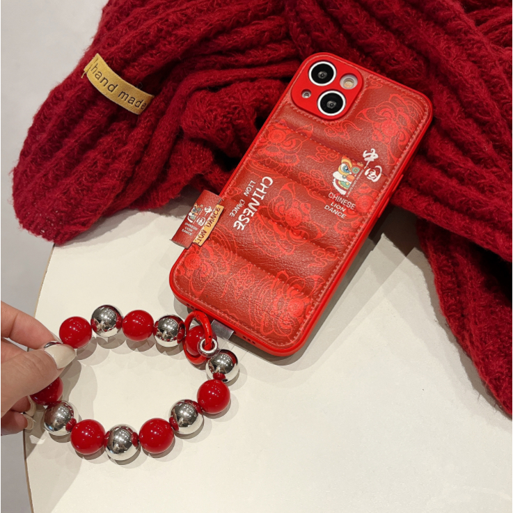พร้อมส่ง เคสป้องกันโทรศัพท์มือถือหนัง ลายตัวอักษรจีน สีแดง สําหรับ Apple Iphone 15Promax 14Pro 15 13 12