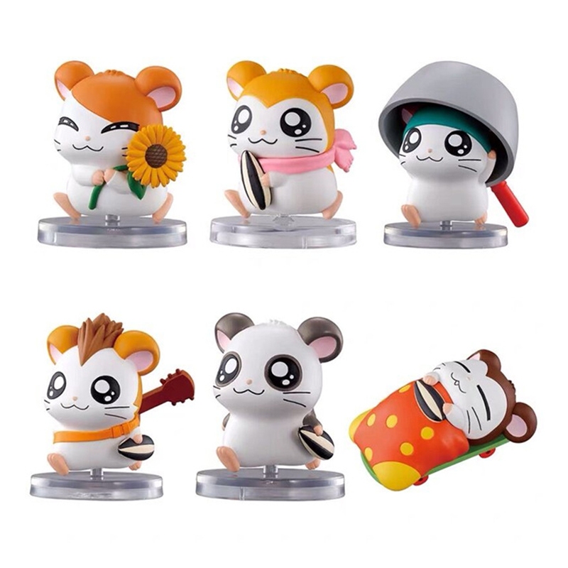 6 ชิ้น/เซ็ต 4-5 ซม.อะนิเมะ Hamtaro รูป Bijou Panda น่ารัก Syrian หนูแฮมสเตอร์รุ่น Q Gashapon ตุ๊กตา Rotting Hamtaro PVC Action Figures ของเล่น