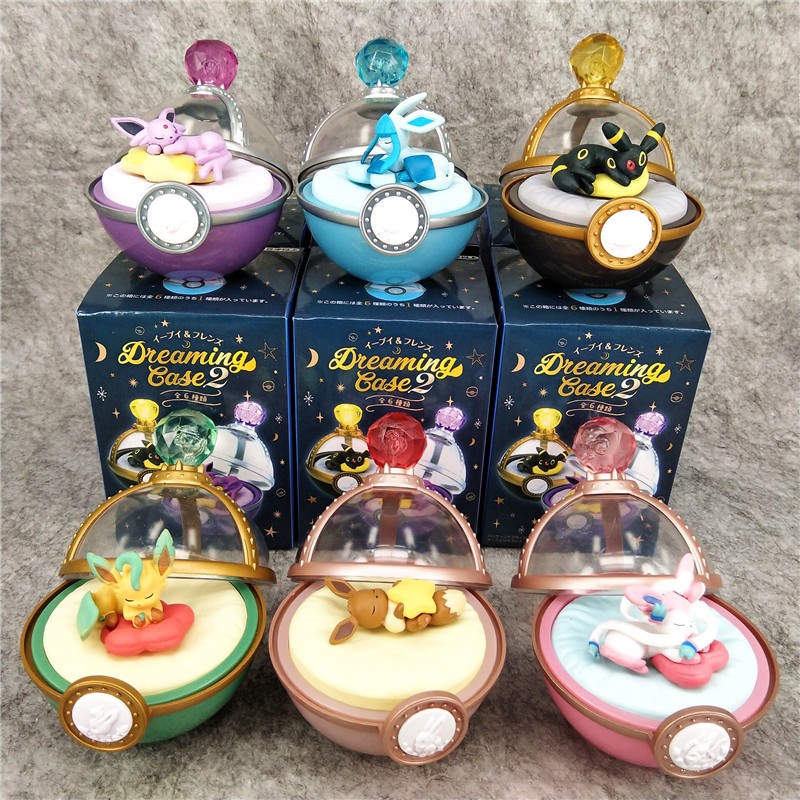 โมเดลฟิกเกอร์ PVC อนิเมะโปเกม่อน Eevee Sylveon Leafeon Umbreon Glaceon Espeon Poke Ball Gashapon Q Version ของเล่นสําหรับเด็ก 6 ชิ้น ต่อชุด