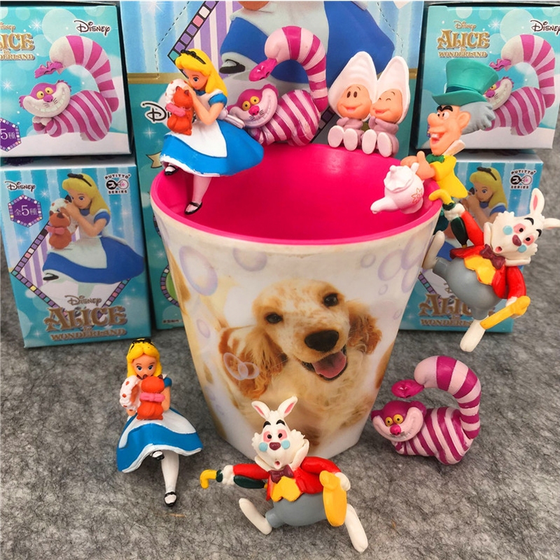 โมเดลฟิกเกอร์ PVC รูปการ์ตูนอนิเมะ Alice in Wonderland กระต่าย Cheshire Cat Mad Hatter Q Version Cup Edge ขนาด 3-6 ซม. ของเล่นสําหรับเด็ก 8 ชิ้น ต่อชุด