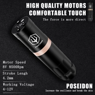 Poseidon ชุดปากกาสัก ปากกาสักไร้สาย พร้อมพาวเวอร์ซัพพลายสัก เครื่องสักโรตารี่ Pentype สําหรับอุปกรณ์ศิลปิน
