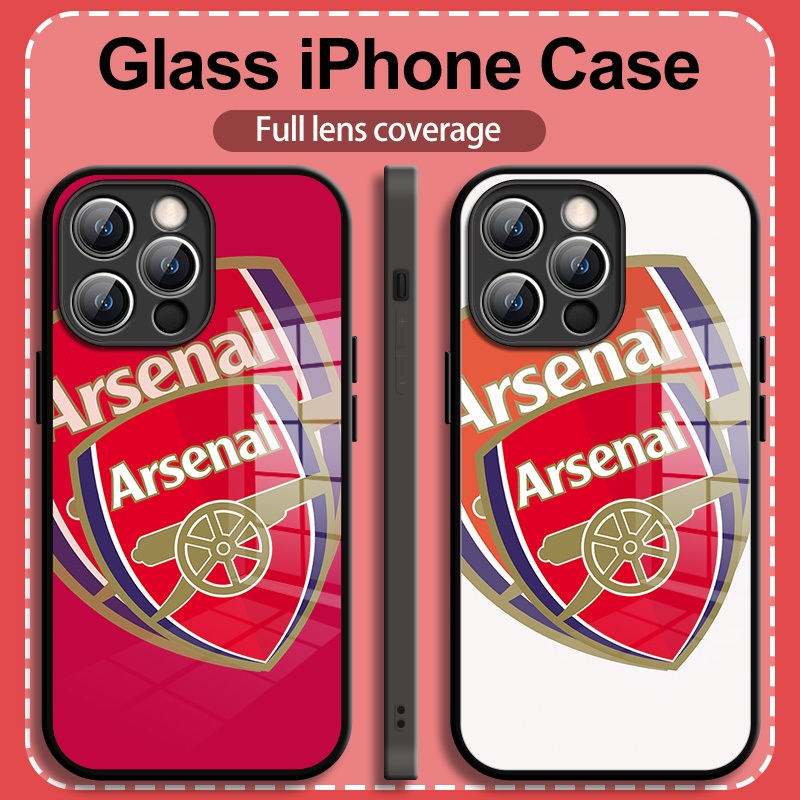 เคส iPhone Glass คุณภาพสูงที่ขายดีที่สุดสำหรับ iPhone16 15 14 13 12 11ProMax Case ยุโรป 5 ลีกอาร์เซนอลตราสัญลักษณ์รูปแบบ iPhone XR XSMax 7 8Plus 6S Plus เคส iPhone สำหรับผู้ชายและผู้หญิง