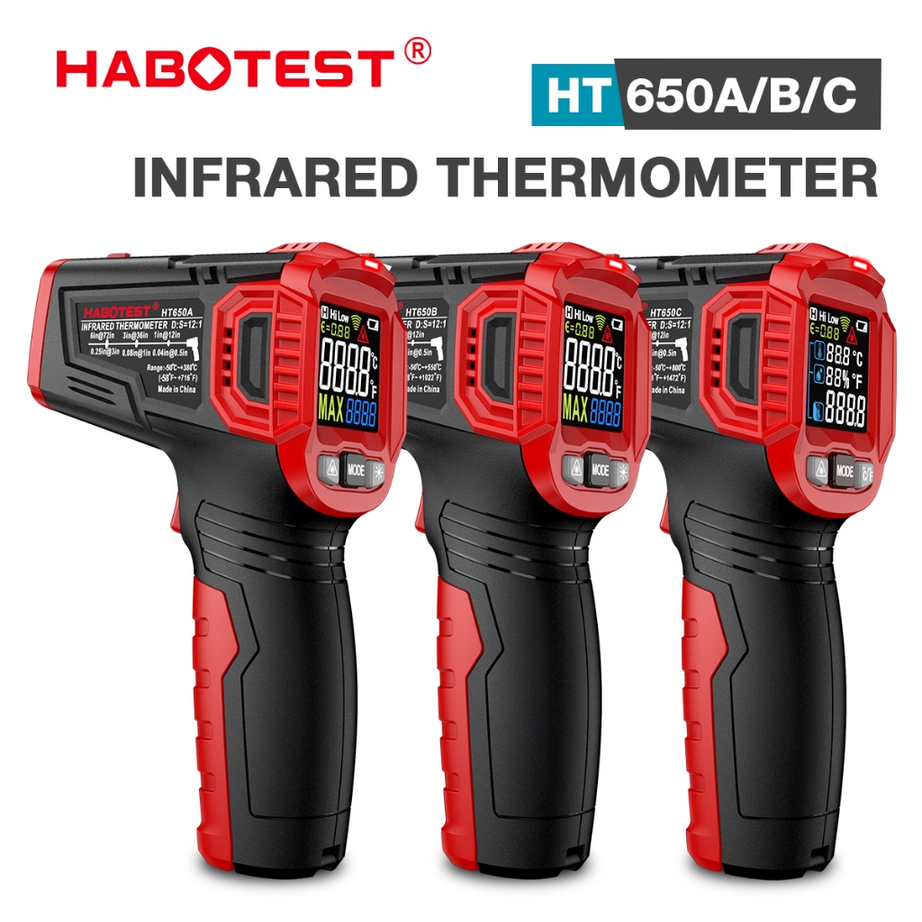 【จัดส่งจากกรุงเทพ】HABOTEST HT650 เครื่องวัดอุณหภูมิอินฟราเรด เลเซอร์ ไม่สัมผัส ไพโรมิเตอร์ ไฮโกรมิเตอร์ IR เทอร์โมมิเตอร์ เครื่องมือทดสอบเทอร์โมมิเตอร์