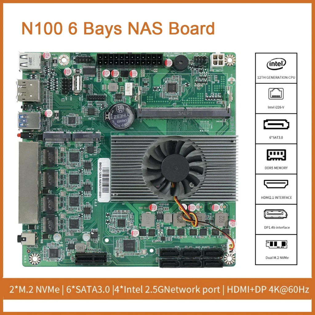N100/i3-N305 N5105 NAS Board DDR4 เมนบอร์ด 4x Intel i226-V 2.5G 2 * M.2 NVMe 6* SATA3.0 HDMI2.0 DP 2