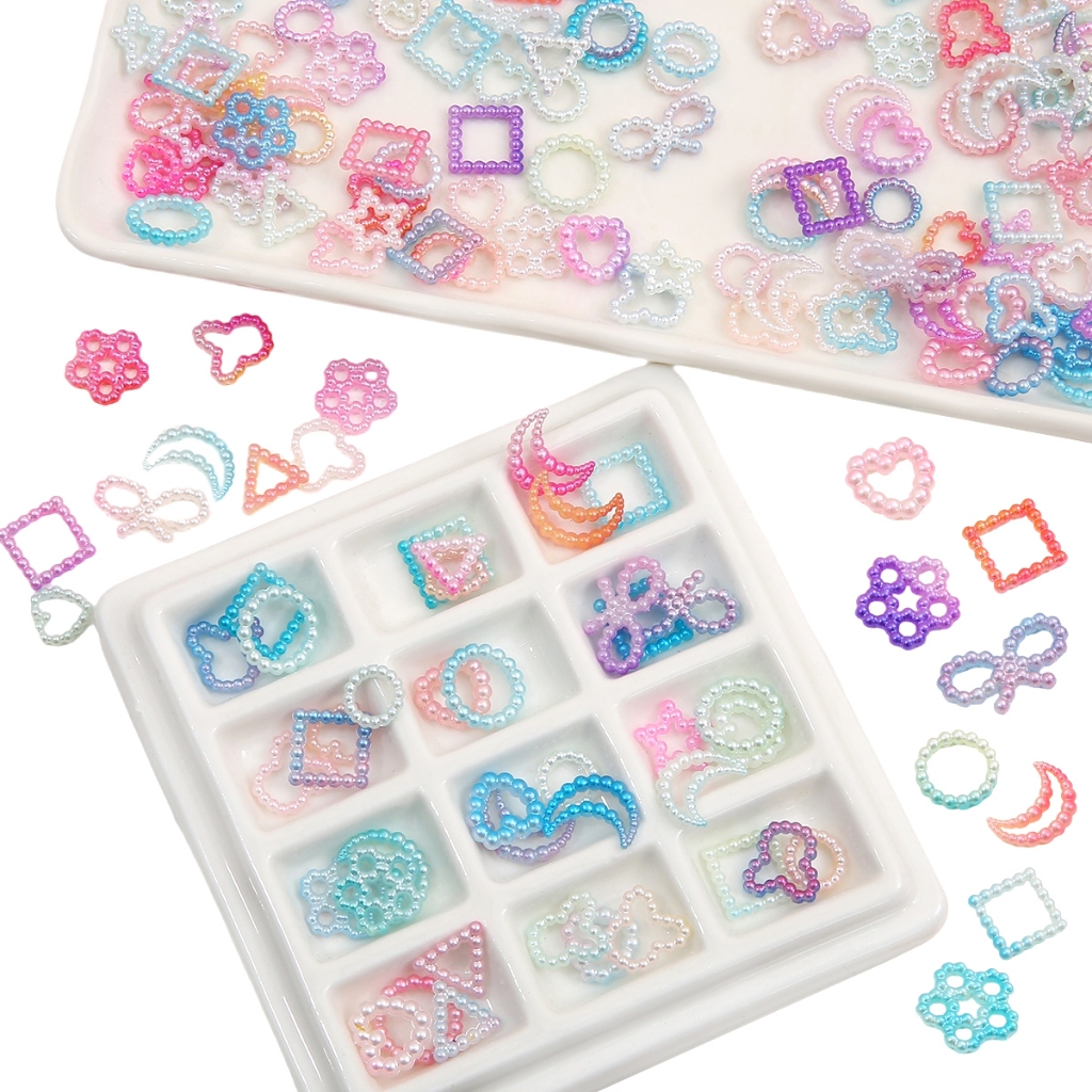 แผ่นลูกปัดไข่มุก ABS ไล่โทนสี สําหรับตกแต่งเล็บ DIY