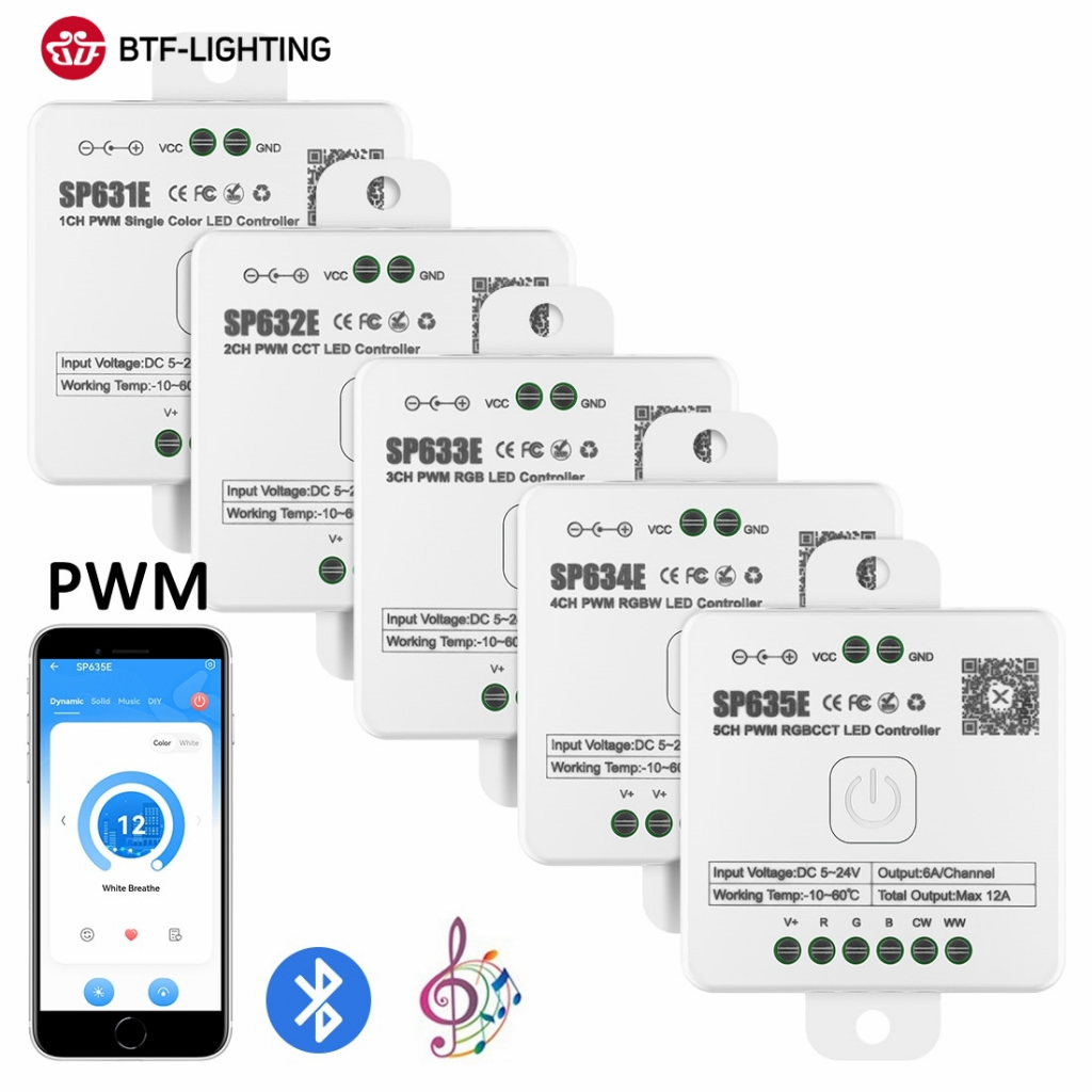 【พร้อมส่ง】BTF-LIGHTING ตัวควบคุมเพลงไร้สายบลูทูธ LED SP631E-SP635E PWM พร้อมรีโมตคอนโทรล 2.4G สําหรั