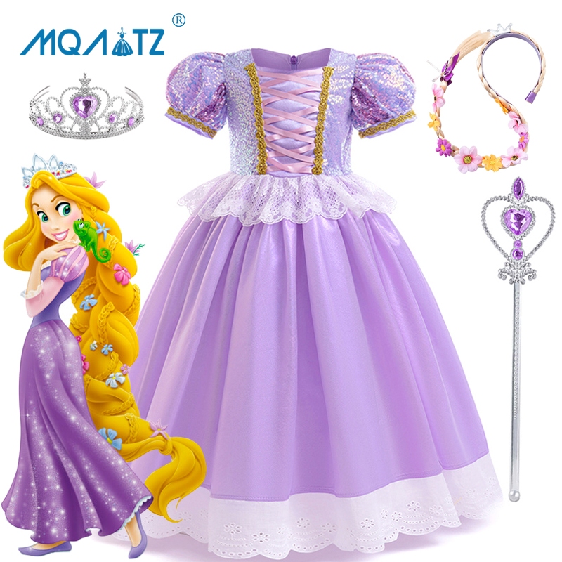 Mqatz ชุดเดรสคอสเพลย์เจ้าหญิง ปักเลื่อม สีม่วง แฟนตาซี สําหรับเด็กผู้หญิง SMR065