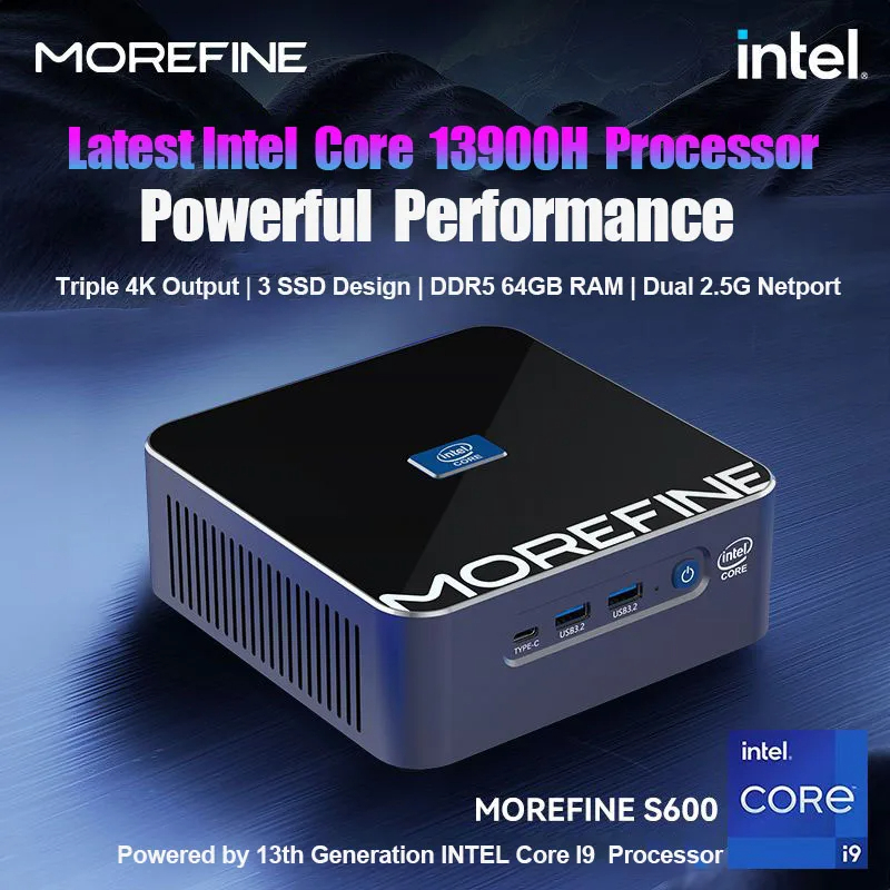 MOREFINE S600 13th Gen Intel i9-13900H i9-12900HK DDR5 Mini PC DDR5 5600Mhz M2 PCIe4 SSD Windows11 D