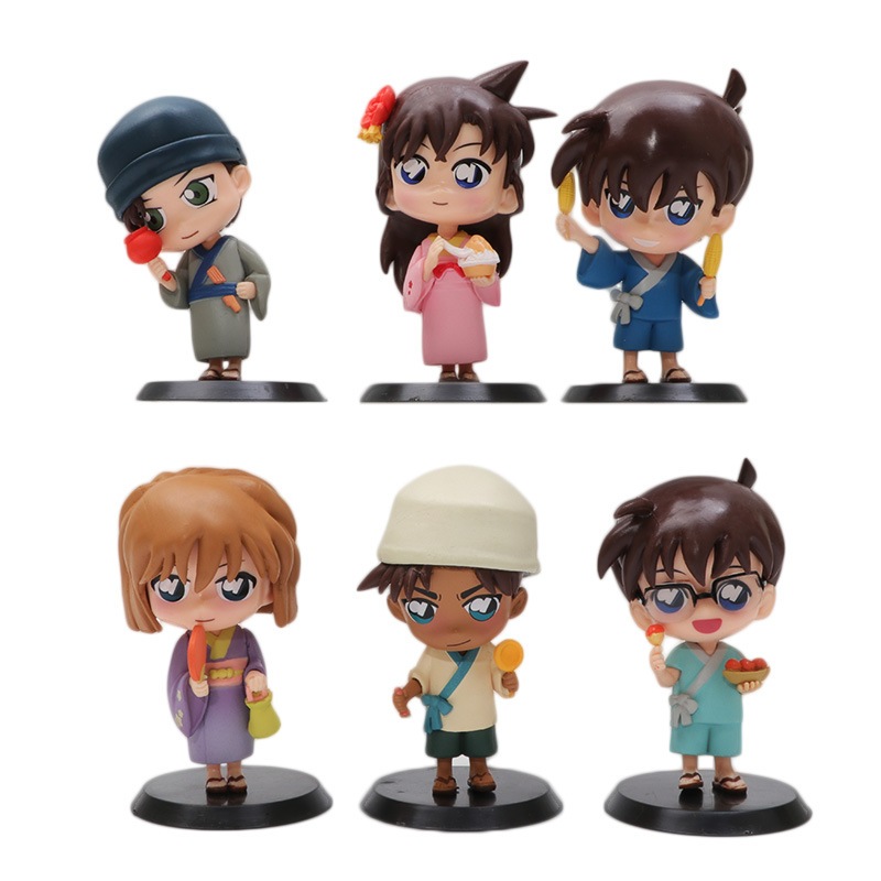 โมเดลฟิกเกอร์ PVC อนิเมะยอดนักสืบโคนัน Edogawa Konan Kudou Shinichi Mouri Ran Summer Garden Q Version ขนาด 8.5 ซม. ของเล่นสําหรับเด็ก 6 ชิ้น ต่อชุด