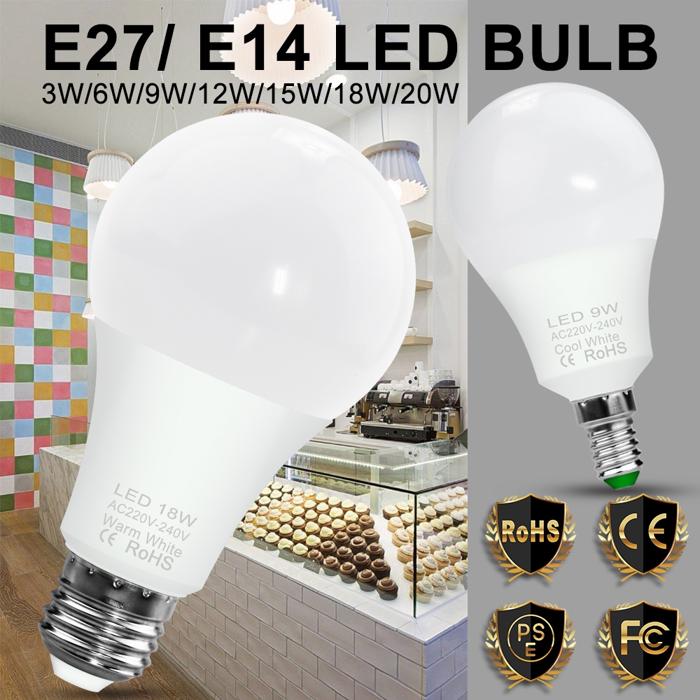 E27 หลอดไฟ LED SMD2835 E14 หลอดไฟ LED โคมไฟบ้าน AC220V-240V 3W 6W 9W 12W 15W 18W 20W ประหยัดพลังงานไ