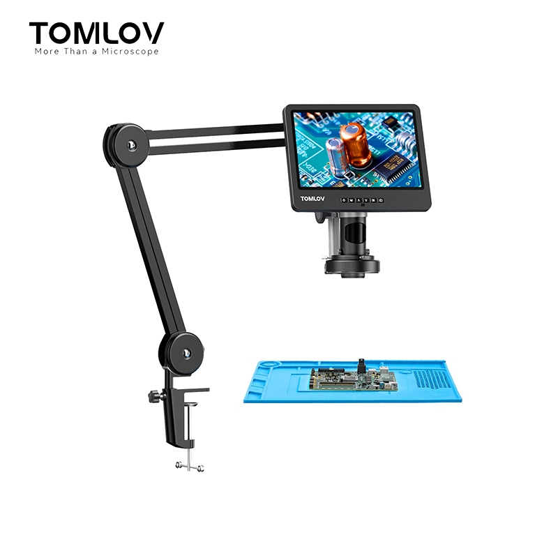 TOMLOV DM602 Flex Digital Soldering Microscope 2000x Flexible Arm 10.1" HDMI Microscope with 3 Lens 