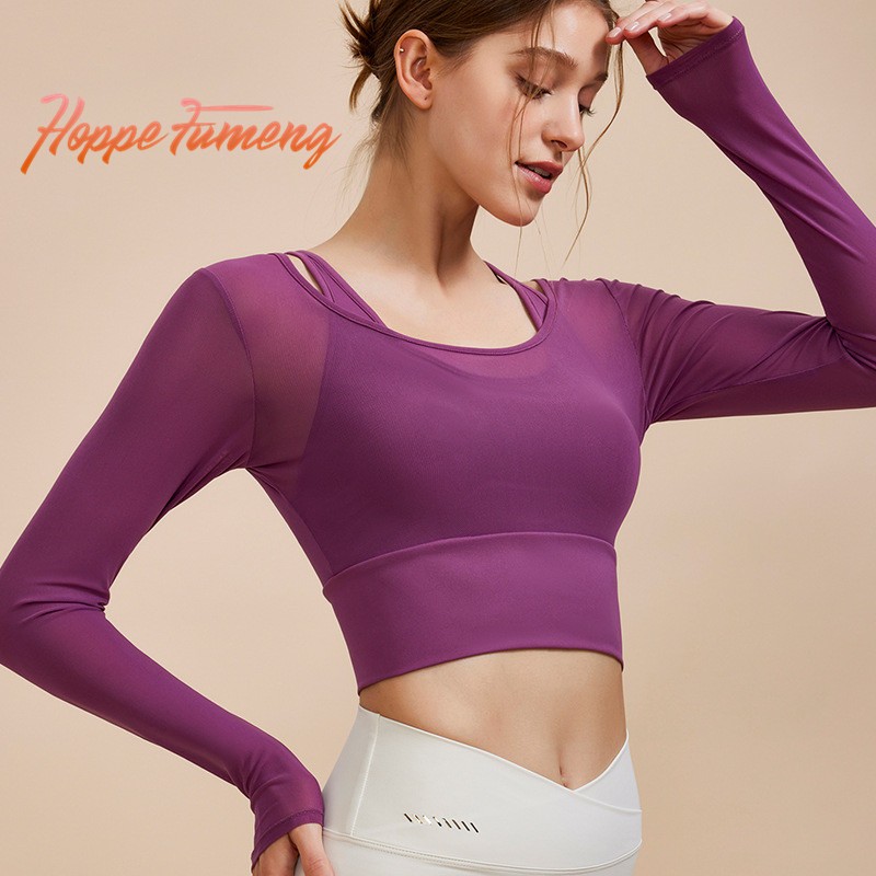 Hoppe Fumeng เสื้อยืดแฟชั่นแขนยาวตาข่ายด้านนอกและเสื้อชั้นในบุนวมด้านในสําหรับผู้หญิง